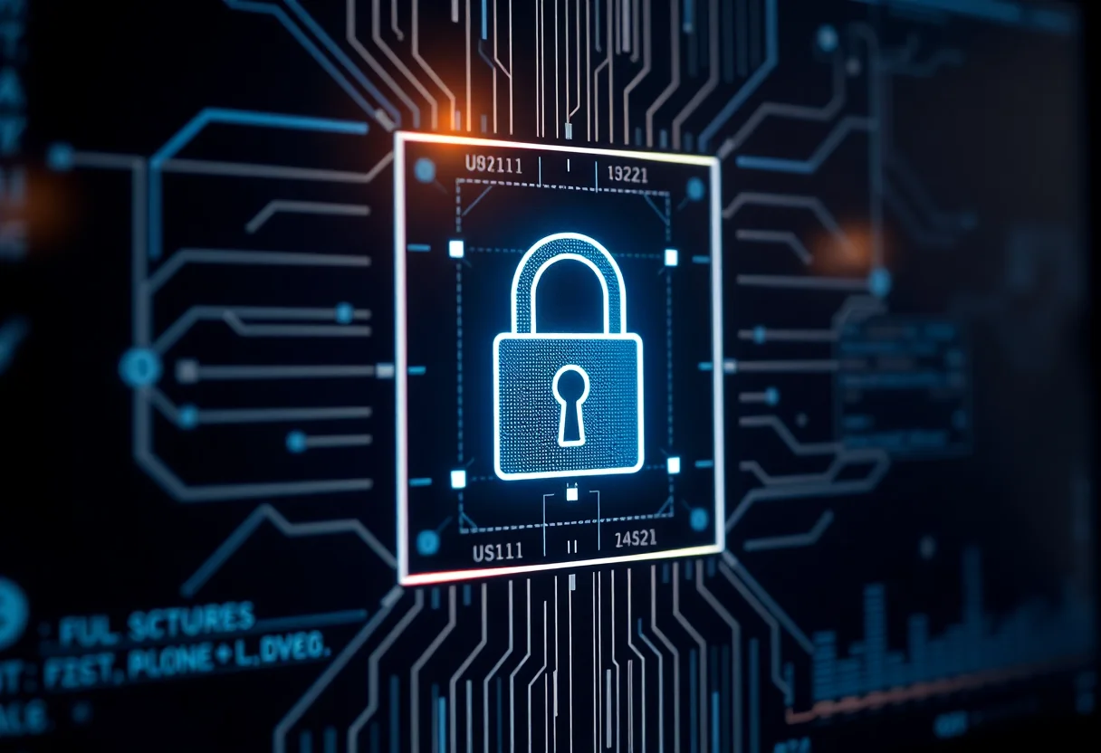 A digital security lock interface on a screen, symbolizing data protection and privacy.