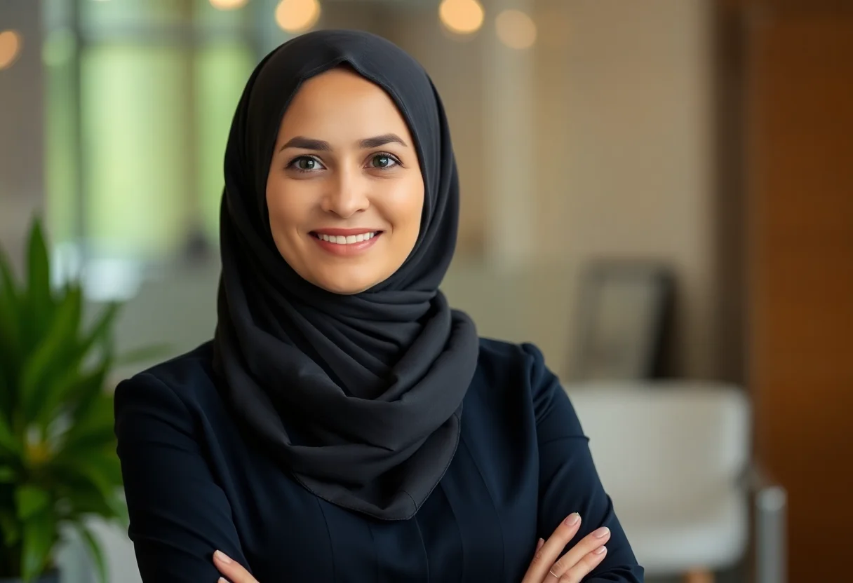 Portrait of a female Islamic finance specialist.
